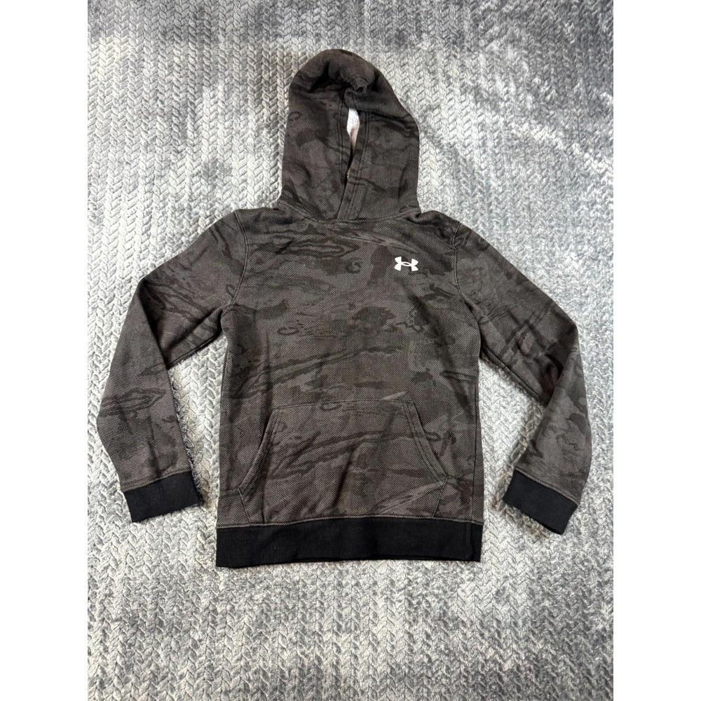 Under Armour Hoodie Boys Medium Gray Black Camouflage Knit Cotton Logo Loose Fit